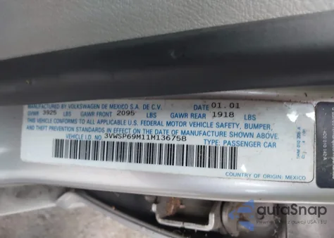 2001 Volkswagen Jetta Gls Tdi from USA, damaged, VIN 3VWSP69M11M136758